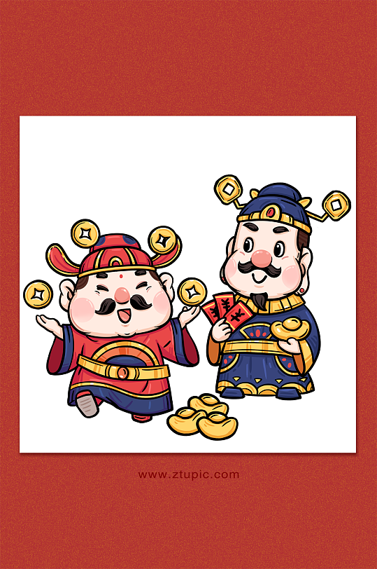 虎年新年国潮风包租公红包元宝财神手绘节日插画-众图网