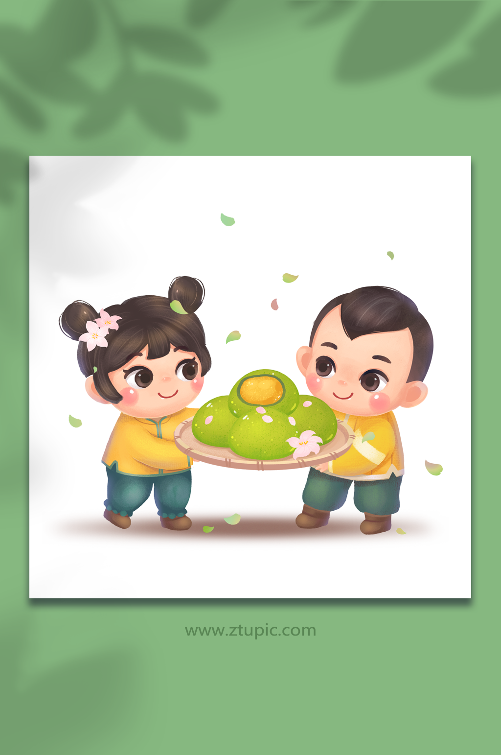 春季清明节青团庆典插画素材