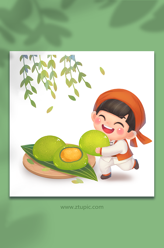 2022春季清明节青团插画叶子