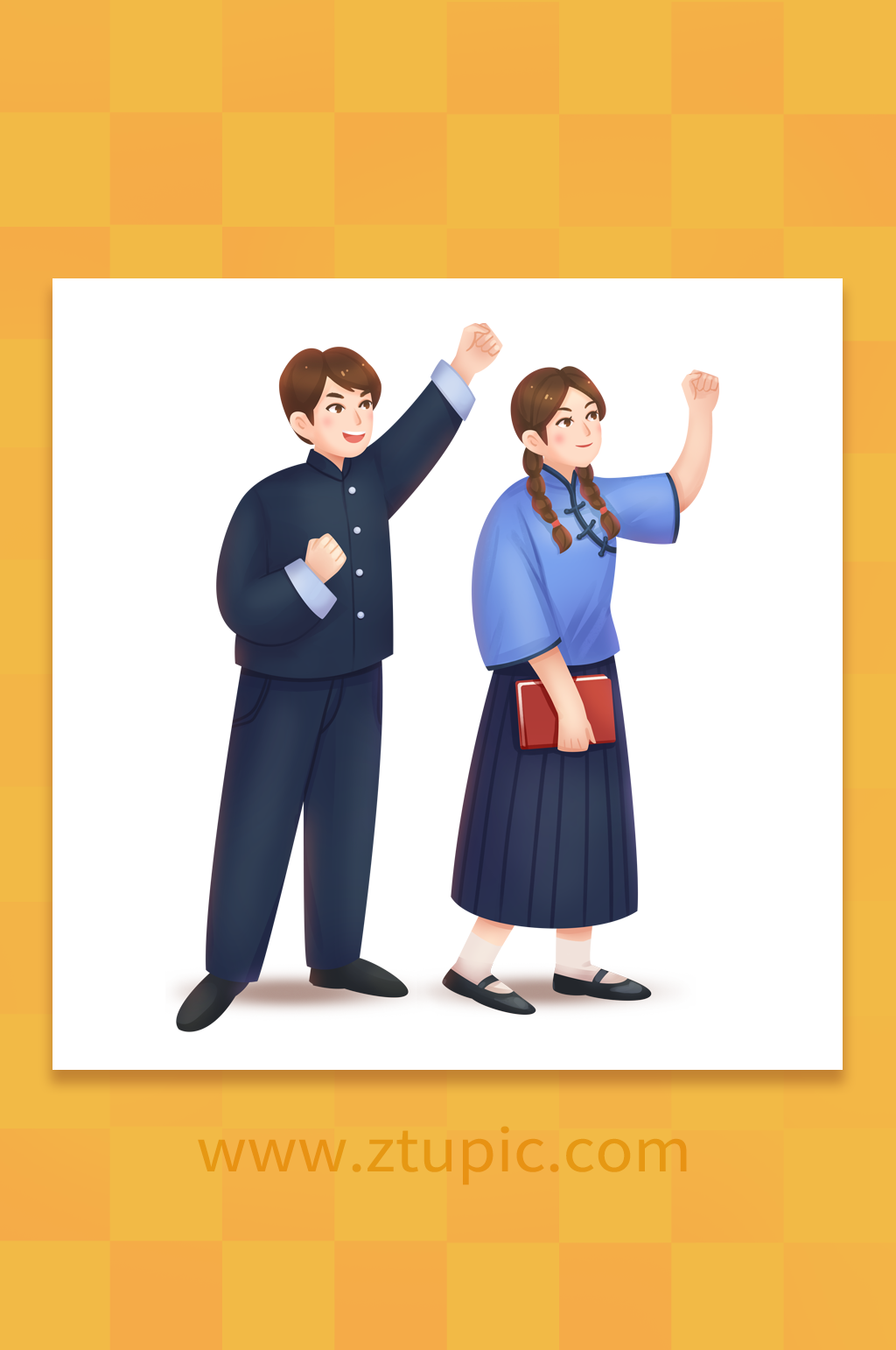 五四青年节民国励志男女学生插画素材