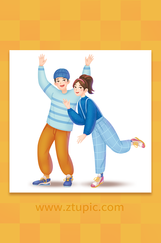 五四青年节青春男女学生插画-众图网