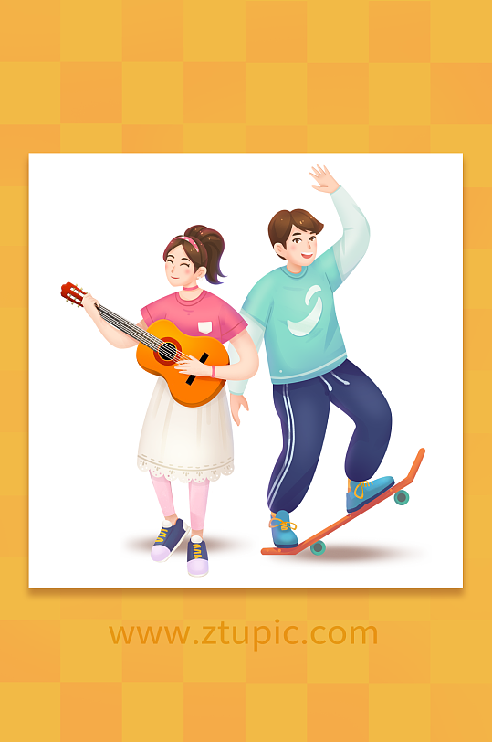 五四青年节时尚活力男女插画-众图网