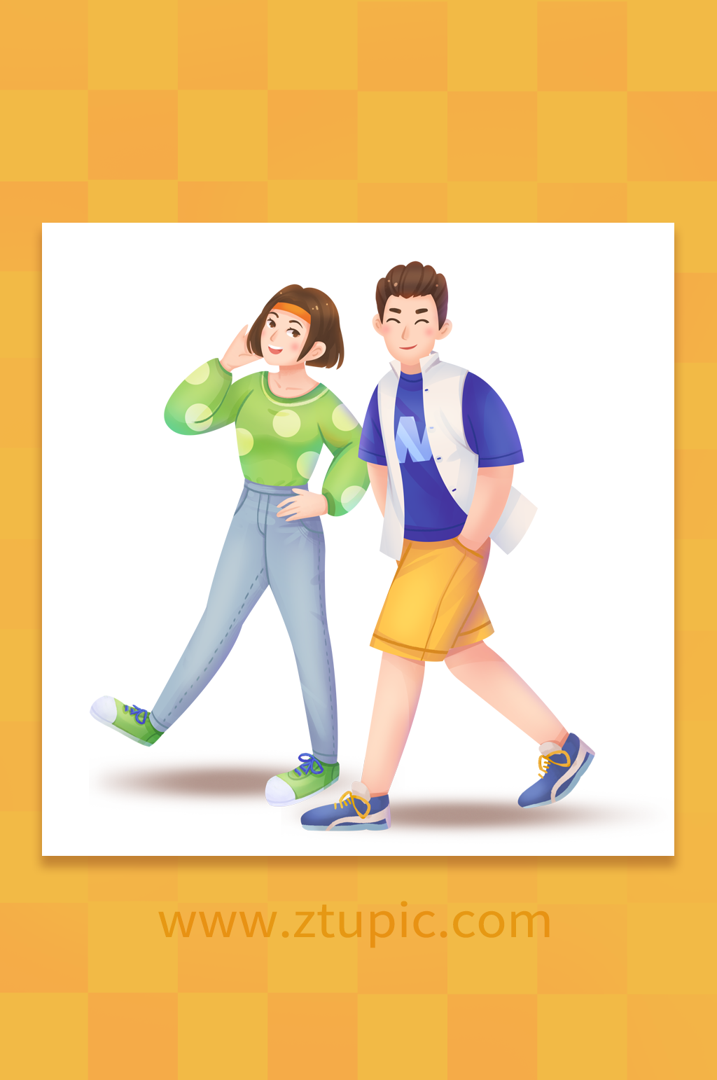 五四青年节时尚校园现代男女学生插画素材