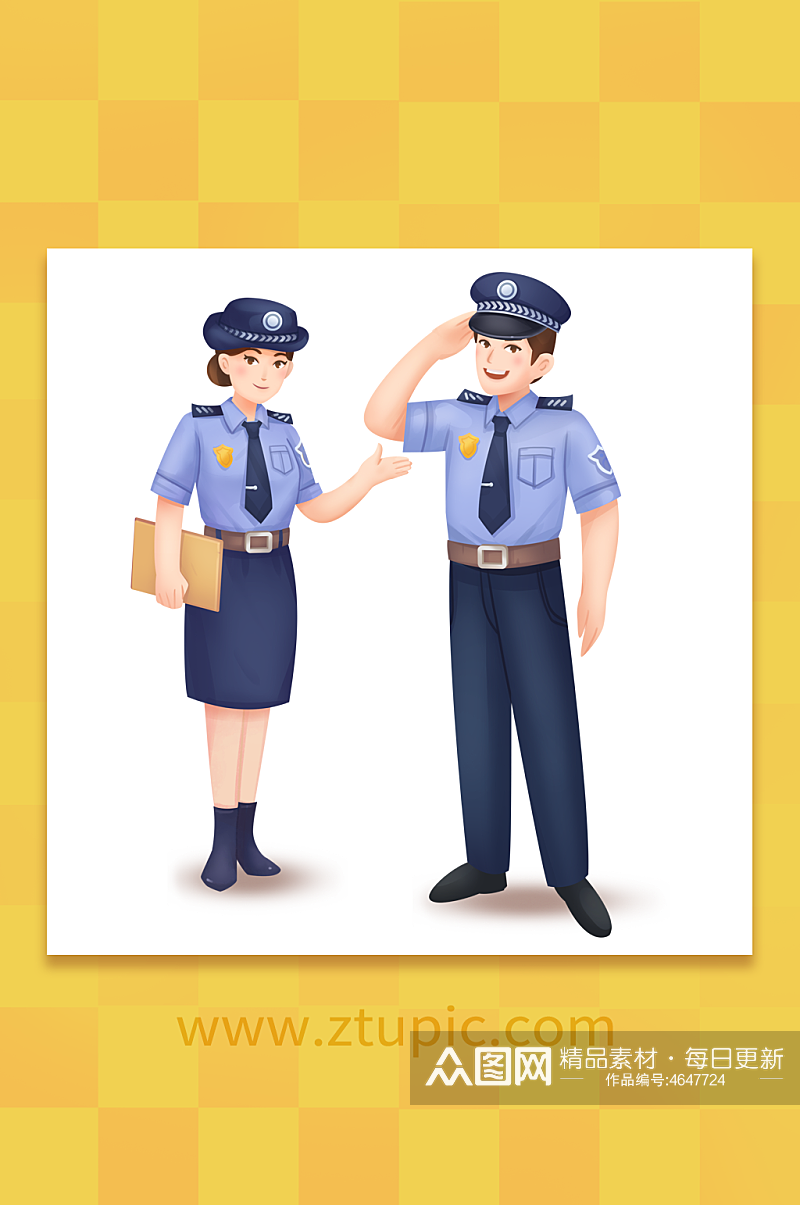 五一劳动节执法公安警察插画素材