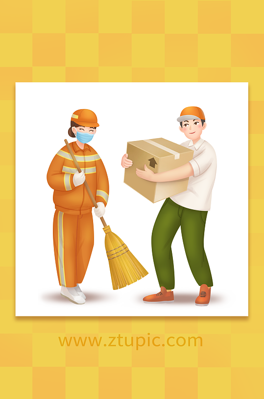 五一劳动节环卫工人搬运工插画-众图网