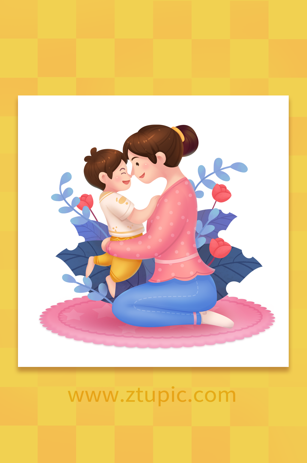 花丛亲自玩耍母亲节人物插画素材