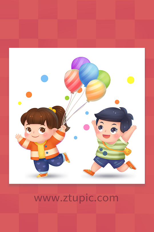 缤纷气球开心儿童节人物插图