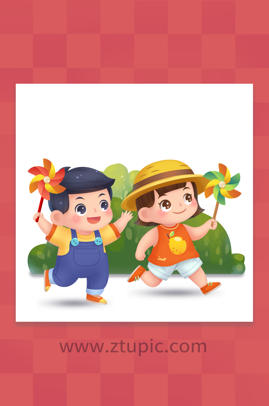 春游陽光風(fēng)車兒童節(jié)人物插圖素材