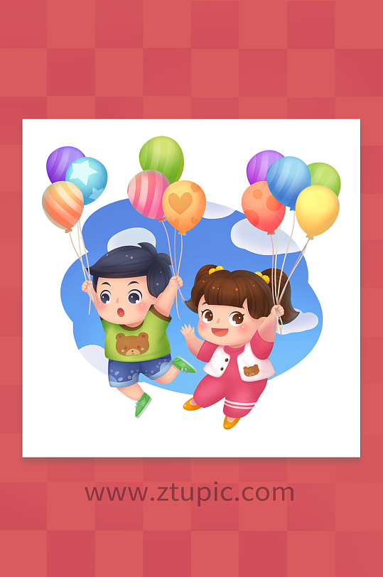 飞翔缤纷气球儿童节人物插画-众图网