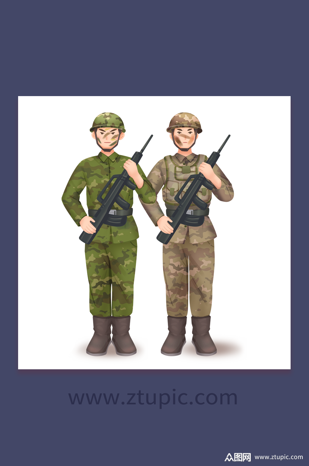 爱国部队军人英姿勃勃七七事变人物插画