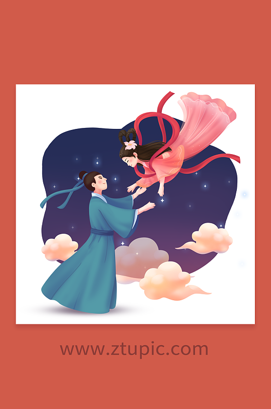 情投意合七夕节人物插画-众图网