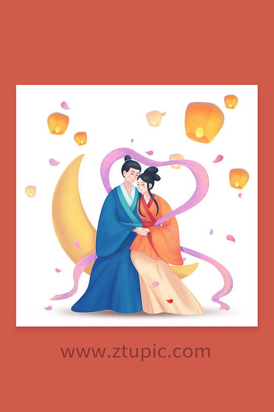 情比金坚七夕节人物插画-众图网