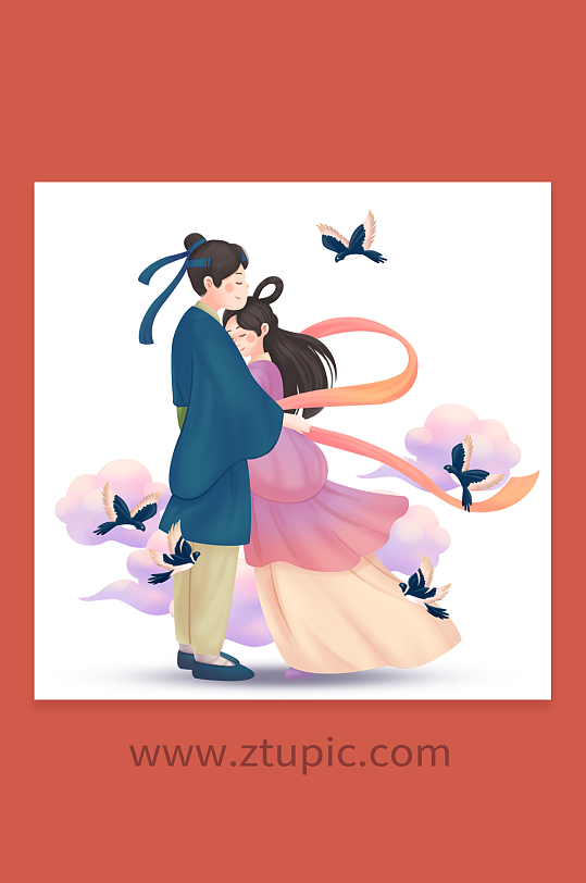 花好月圆七夕节人物插画