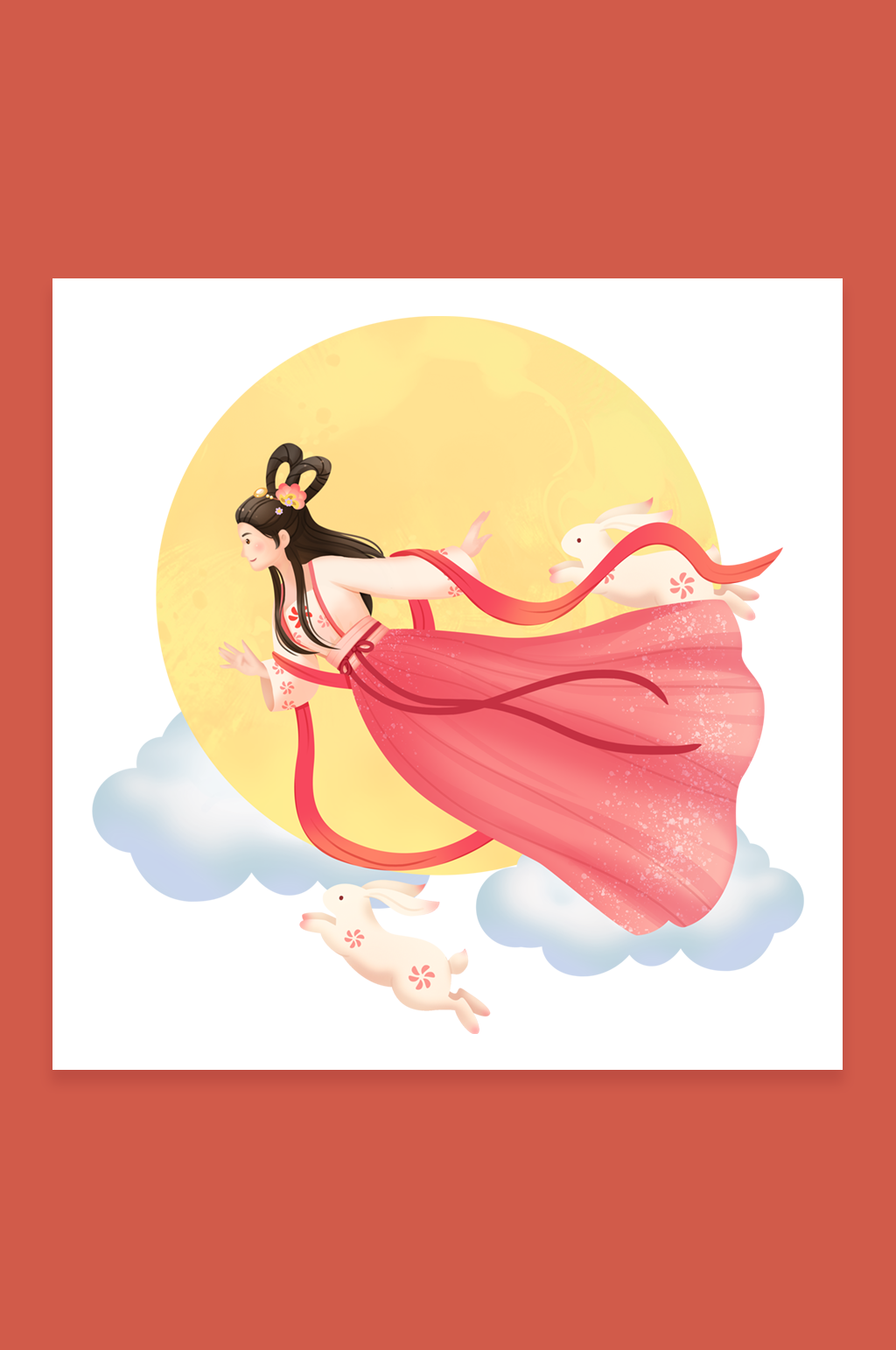 唯美嫦娥奔月中秋节人物插画素材