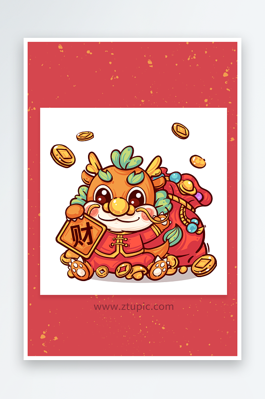 招财国潮国潮风龙年新年插画