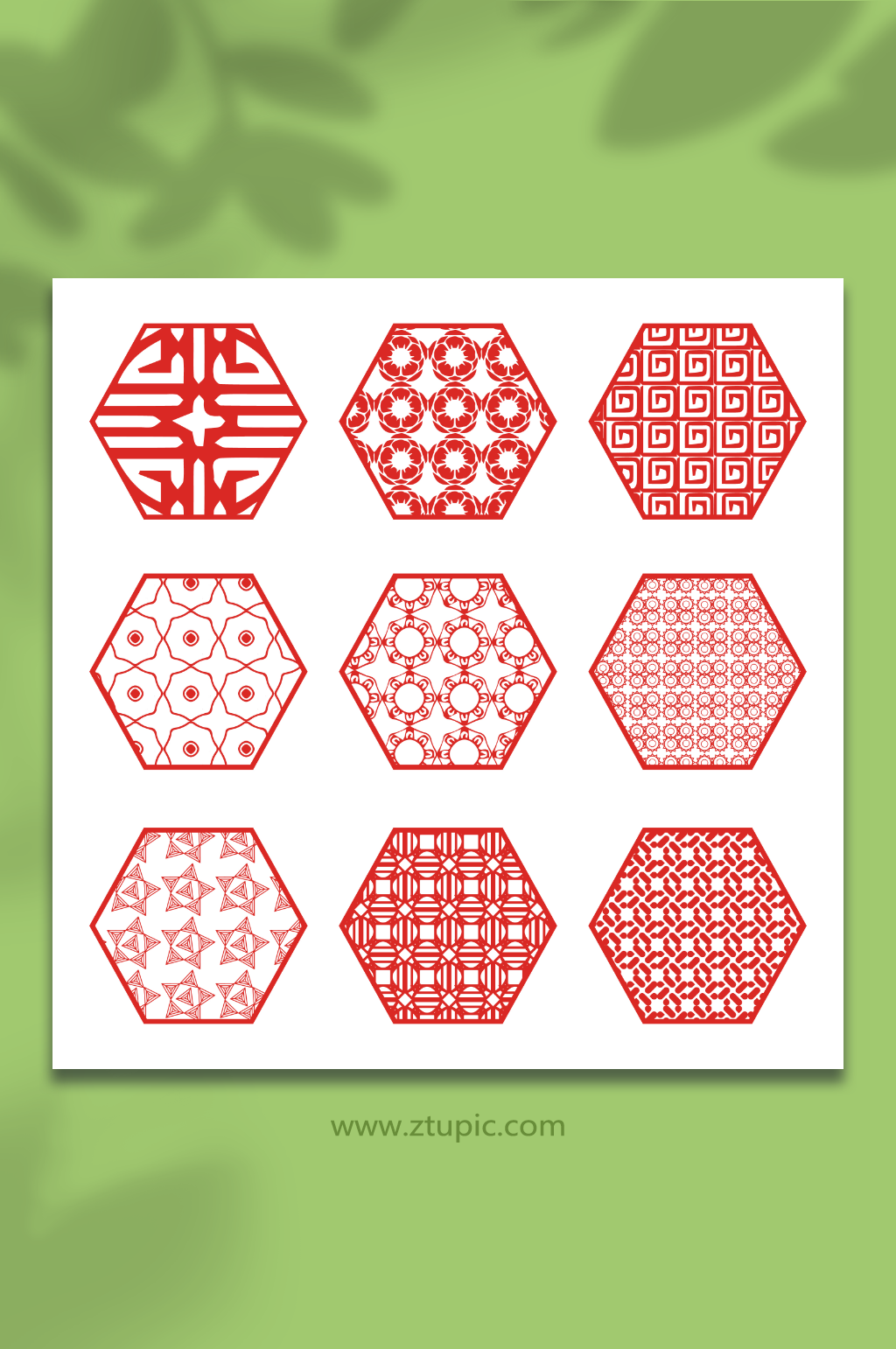 中国风红色中式窗花矢量元素素材