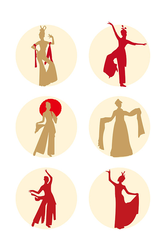 矢量中国广场舞传统民族舞剪影