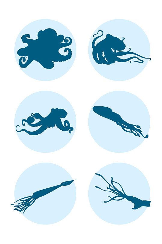 矢量章鱼鱿鱼海洋生物剪影