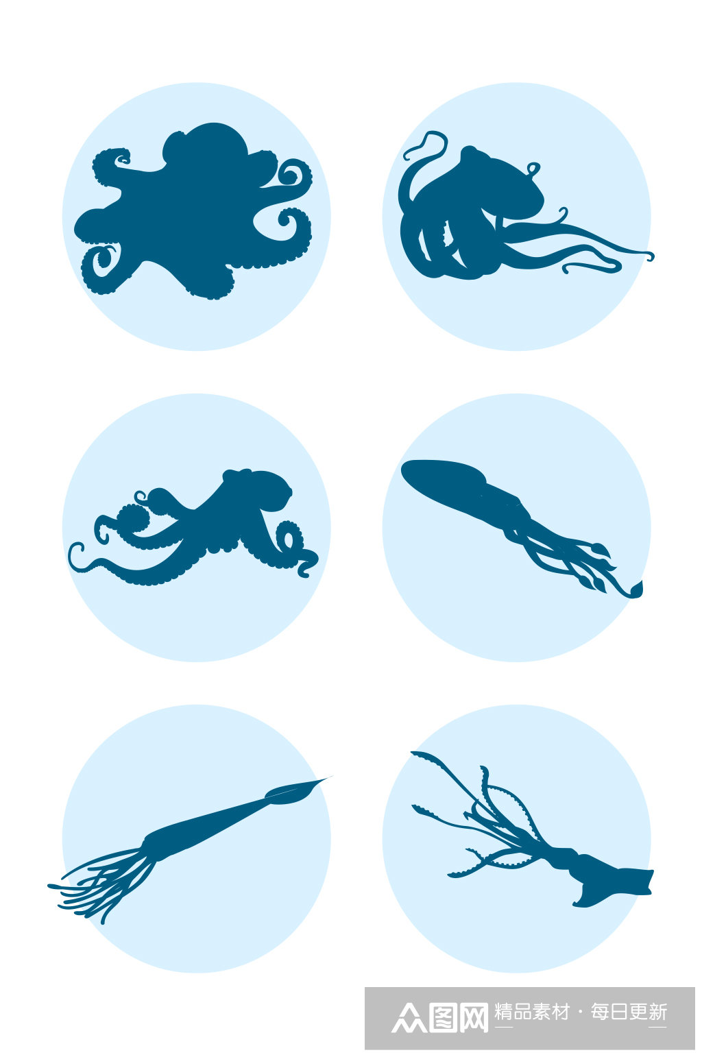 矢量章鱼鱿鱼海洋生物剪影模板下载-编号1708331-众图网