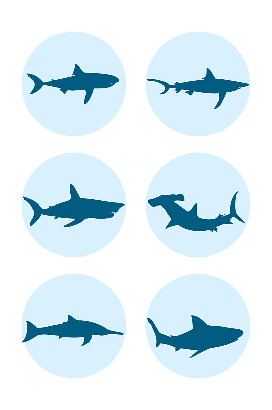 矢量鲨鱼海洋生物剪影