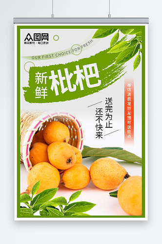绿色新鲜枇杷夏季水果果园促销海报