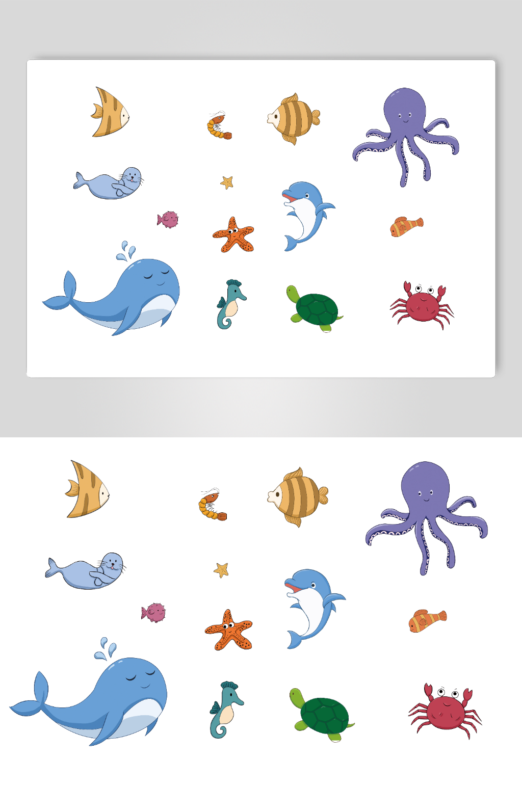 鲸鱼章鱼螃蟹海豚海洋海底动物生物元素插画素材