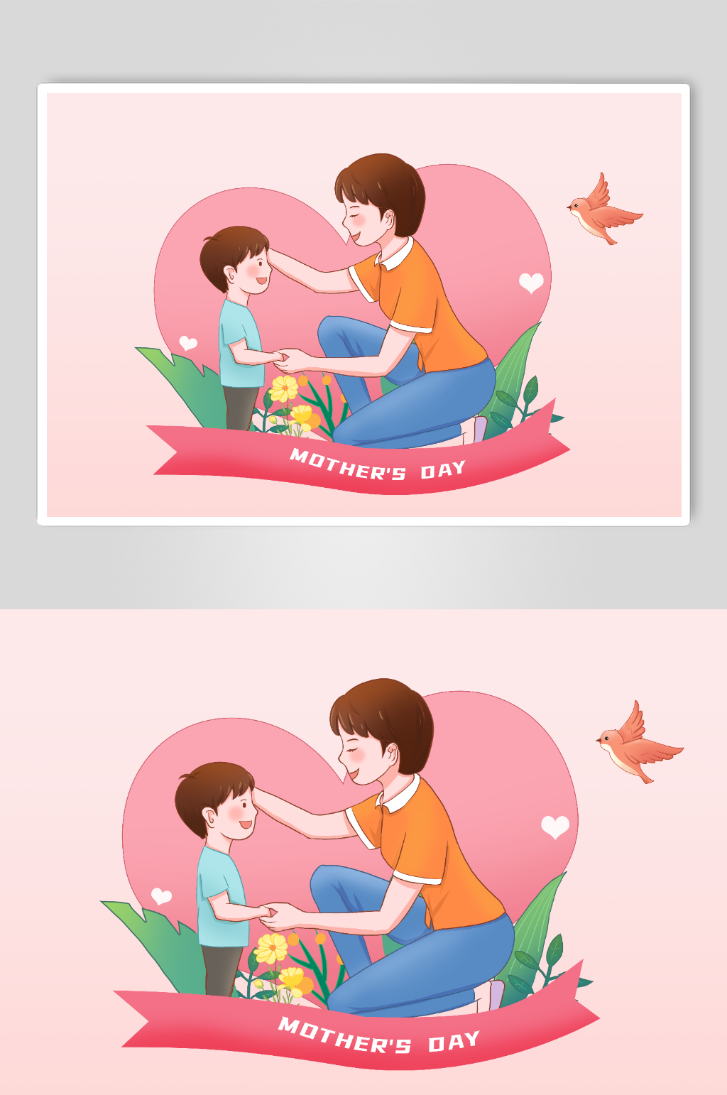 粉色温馨母亲节卡通插画素材