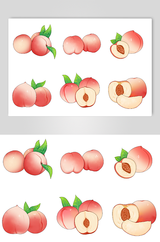 红色小清新水蜜桃水果插画手绘元素