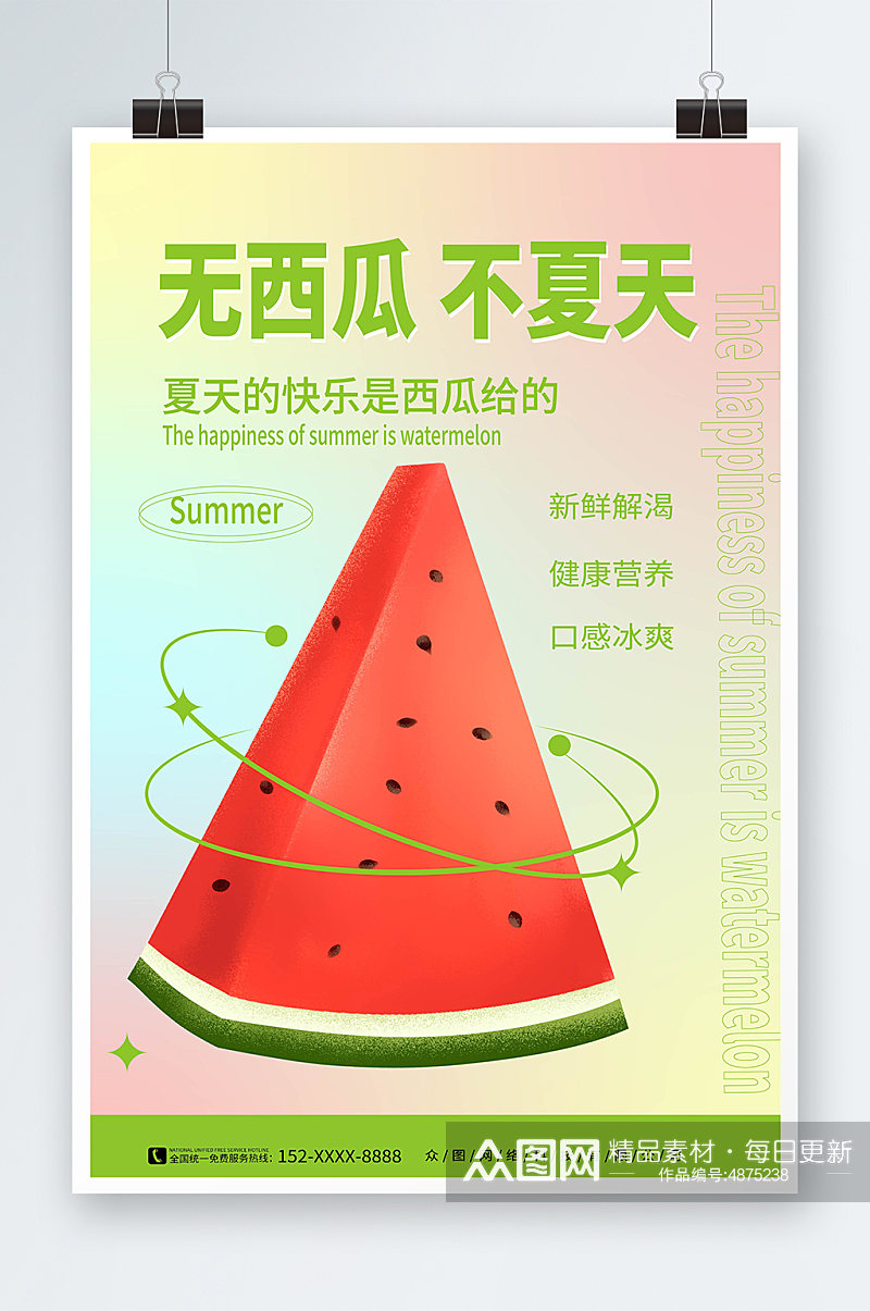 绿色渐变夏季水果新鲜西瓜宣传海报素材