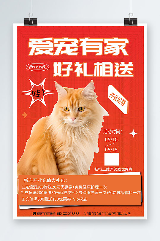 创意宠物用品开业会员充值促销宣传海报