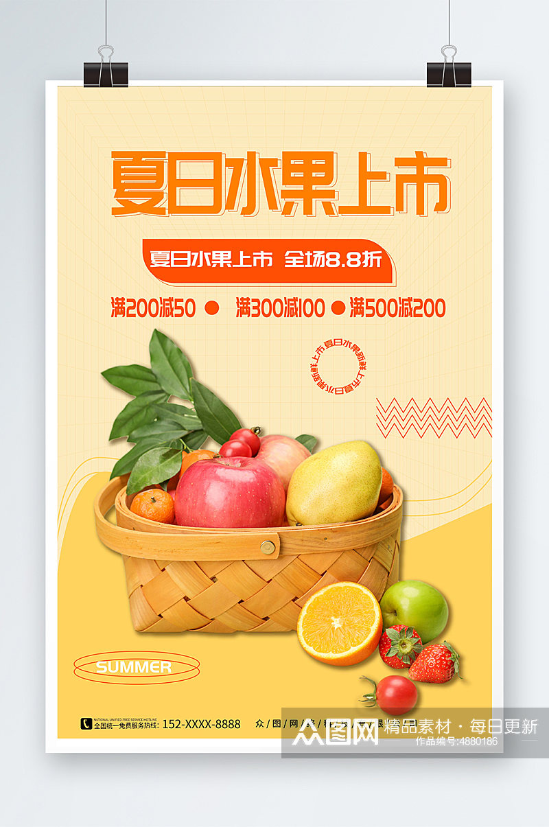 简约黄色夏日夏季水果促销海报素材