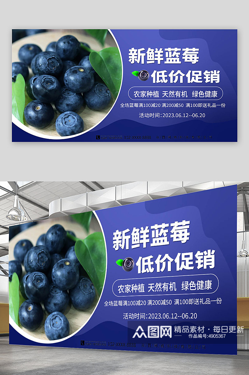 新鲜蓝莓水果店促销宣传展板素材