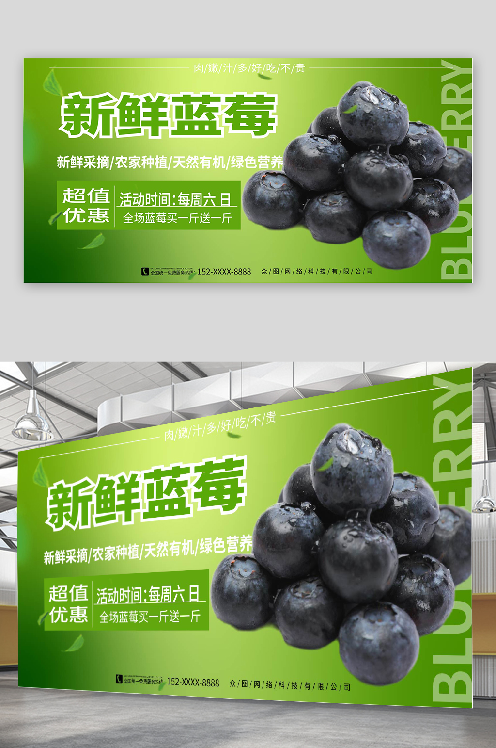 新鲜有机蓝莓水果店促销宣传展板素材