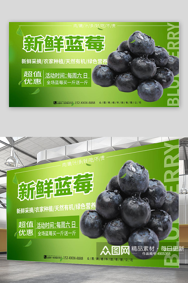 新鲜有机蓝莓水果店促销宣传展板素材