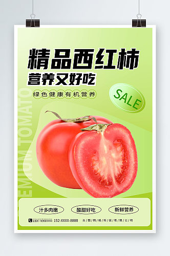 绿色清晰新有机番茄西红柿蔬果海报