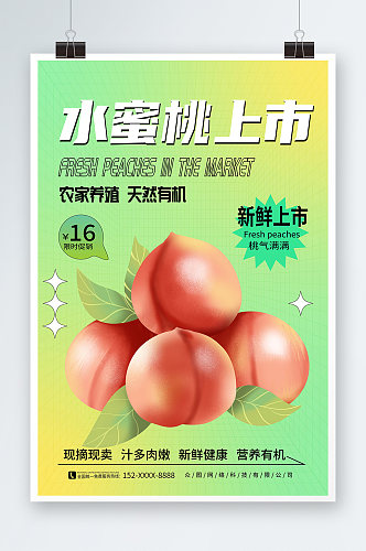 弥散风桃子水蜜桃夏季水果果园促销海报