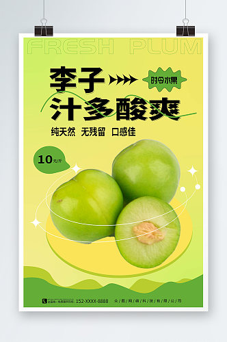 纯天然西梅李子夏季水果果园促销海报