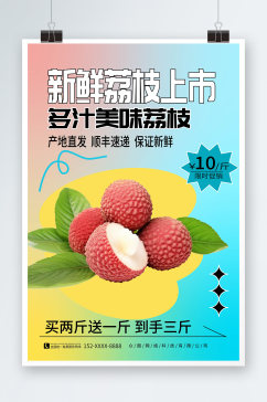 炫彩新鲜荔枝超市水果促销海报
