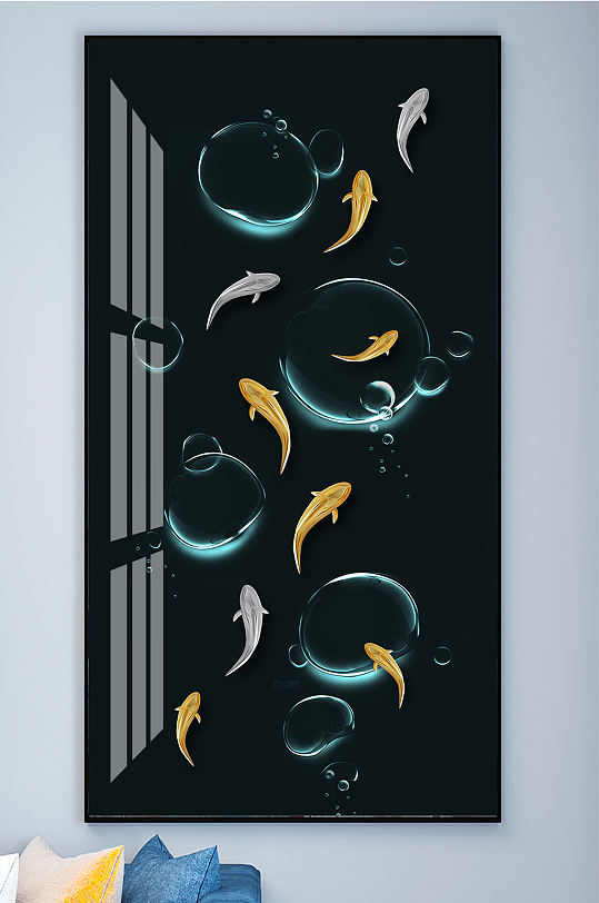 九鱼图年年有鱼晶瓷画玄关立即下载中式装饰画年年