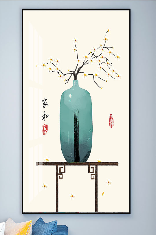 新中式现代简约禅意手绘花瓶花卉装饰画