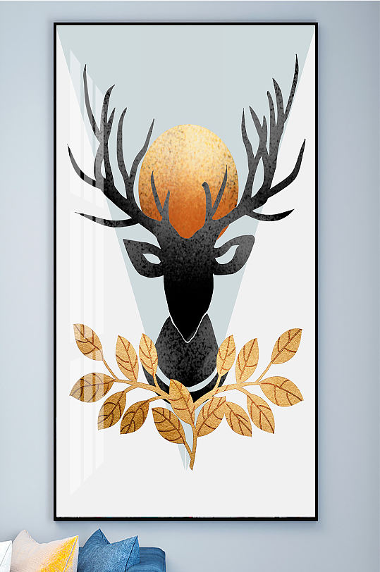 黑白北欧森林风景麋鹿现代简约装饰画