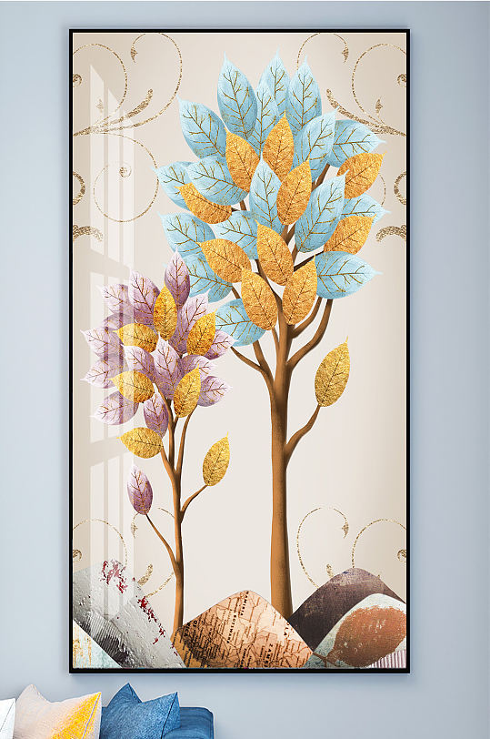 金色发财树装饰画