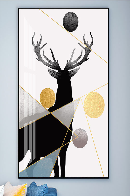 抽象麋鹿手绘山水装饰画图片-抽象麋鹿手绘山水装饰画设计素材-抽象