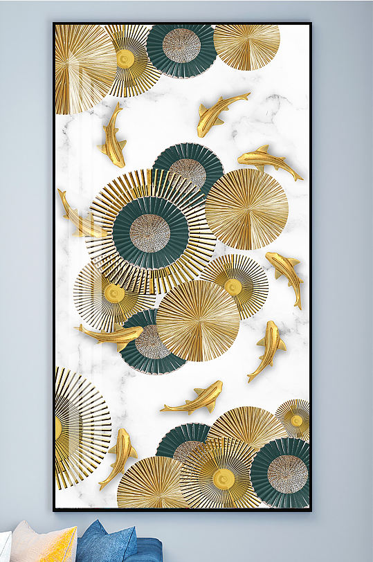 荷花九鱼图金鱼鲤鱼年年有鱼装饰画