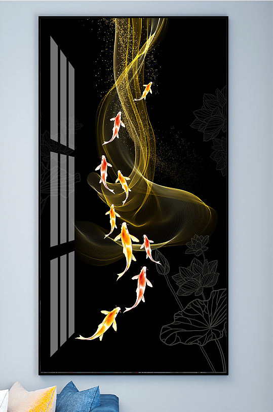 九鱼图晶瓷画金箔画玄关立即下载年年有鱼晶瓷装饰