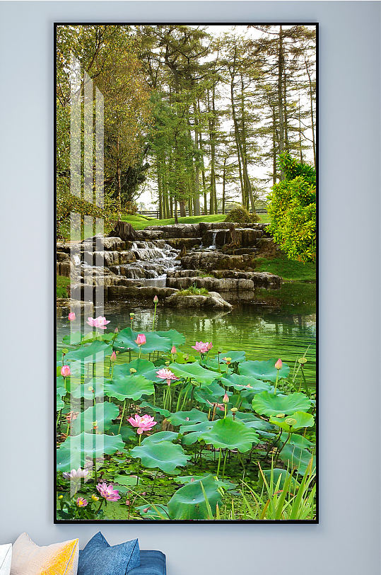 绿色森林荷花风景画-众图网