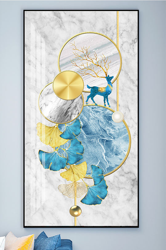 几何金色麋鹿玄关-众图网