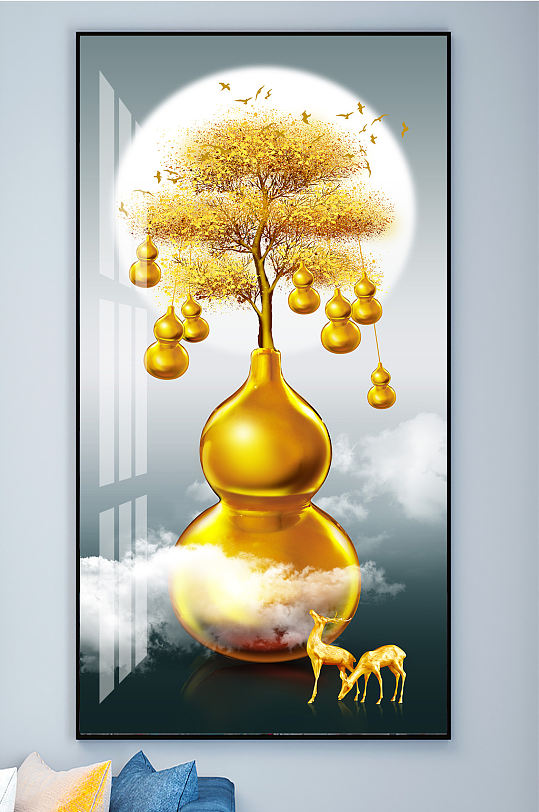 葫芦五福临门金色麋鹿玄关-众图网