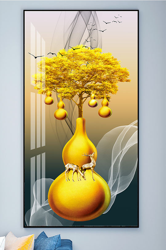 五福临门金色葫芦玄关-众图网