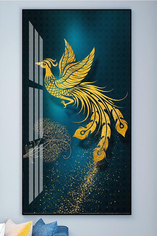 金色凤凰晶瓷画玄关-众图网